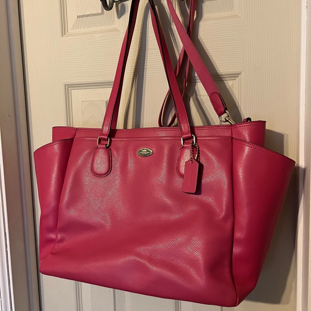 Coach Dahlia Diaper Bag – Pink Pebbled Leather Tote | Large Designer Baby Bag